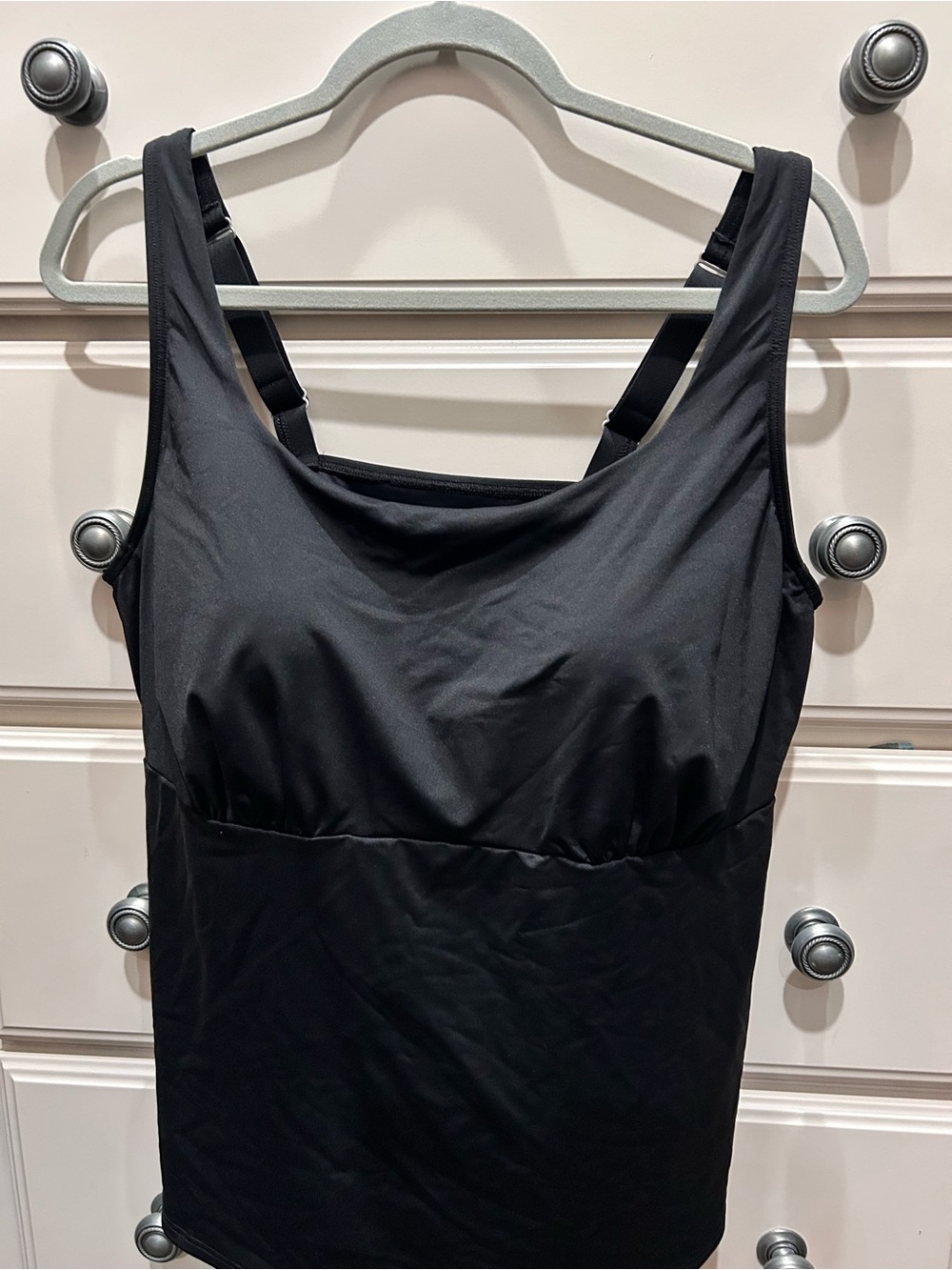 Lands' End Black Tankini Top with Shelf Support.  New without tags